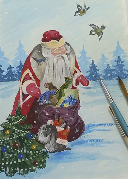 С днем рождения, Дед Мороз! Мастер-класс по рисованию