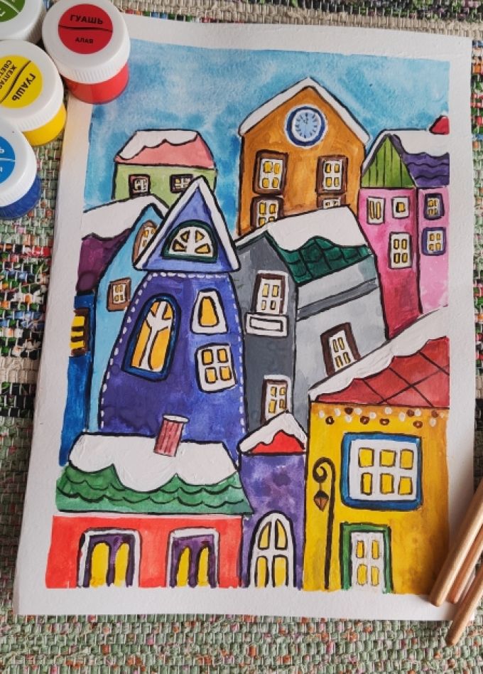 Зимний город. Мастер-класс по рисованию