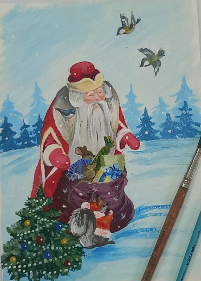 Новогодняя открытка. Мастер-класс по рисованию